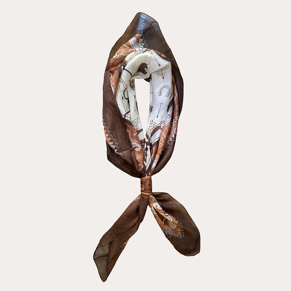 Loyal West Daylight'S Ballet Silk Scarves With Handtooled Leather Slider - Bone & Saddle - Myra USA