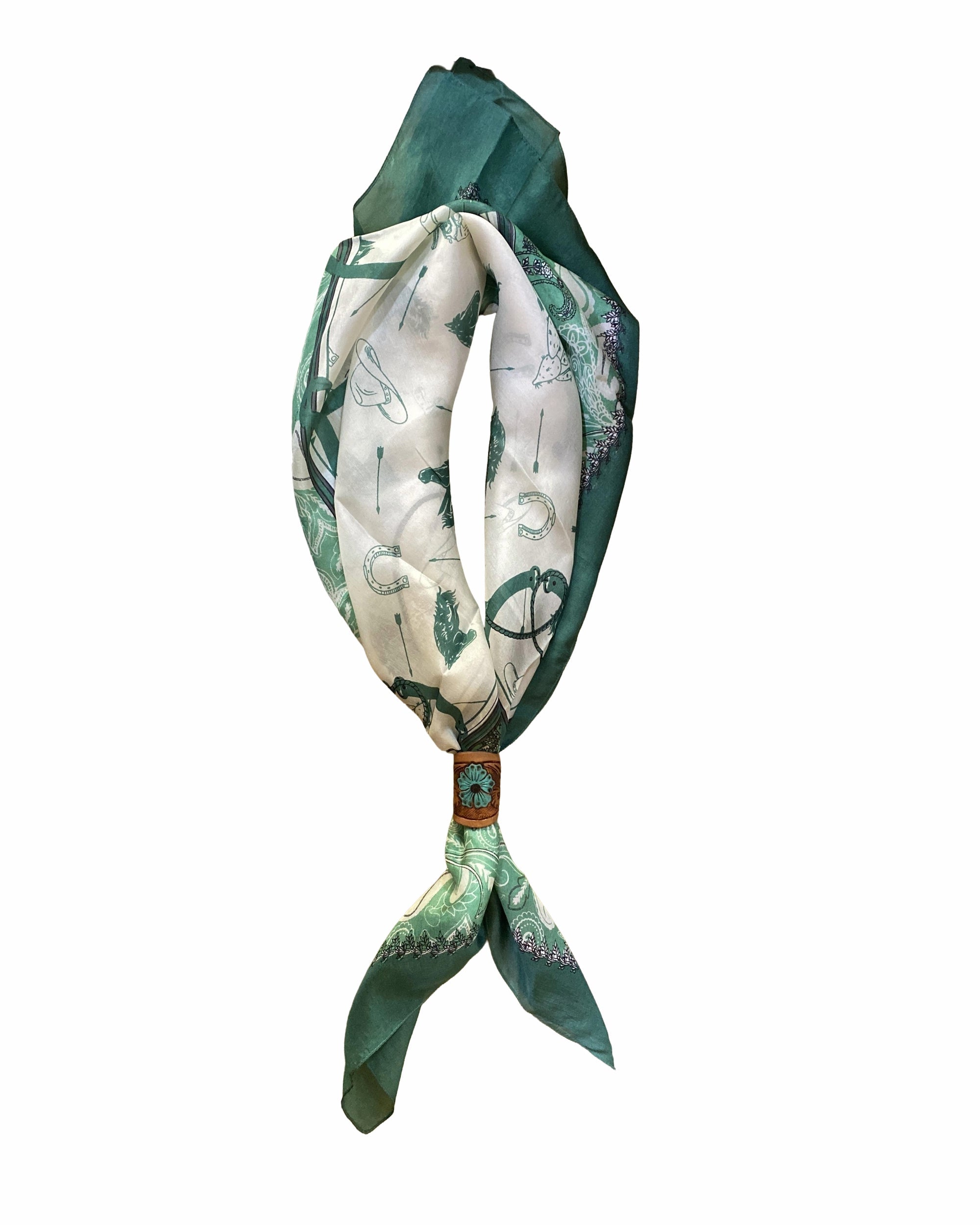 Loyal West Daylight'S Ballet Silk Scarves With Handtooled Leather Slider - Western Sky - Myra USA