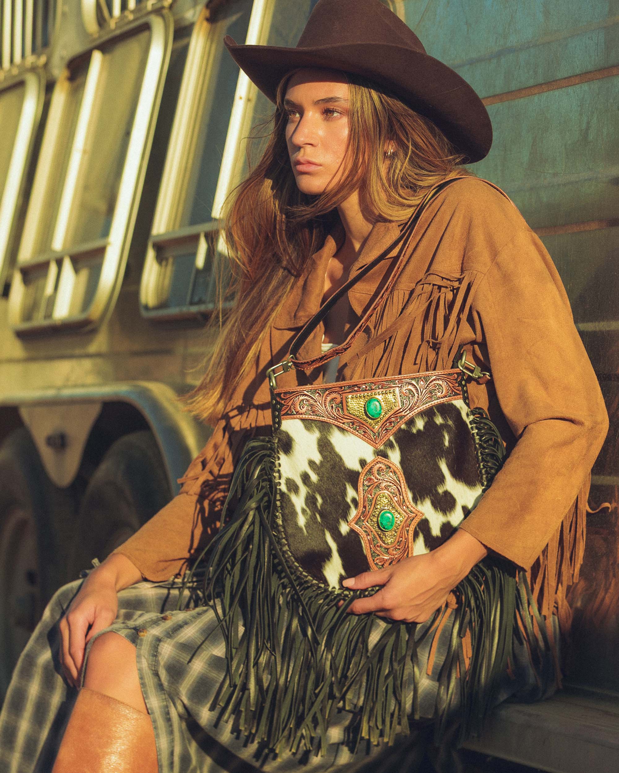 Loyal West Mojave Tassle Bag - Black & White Cowhide - Myra USA