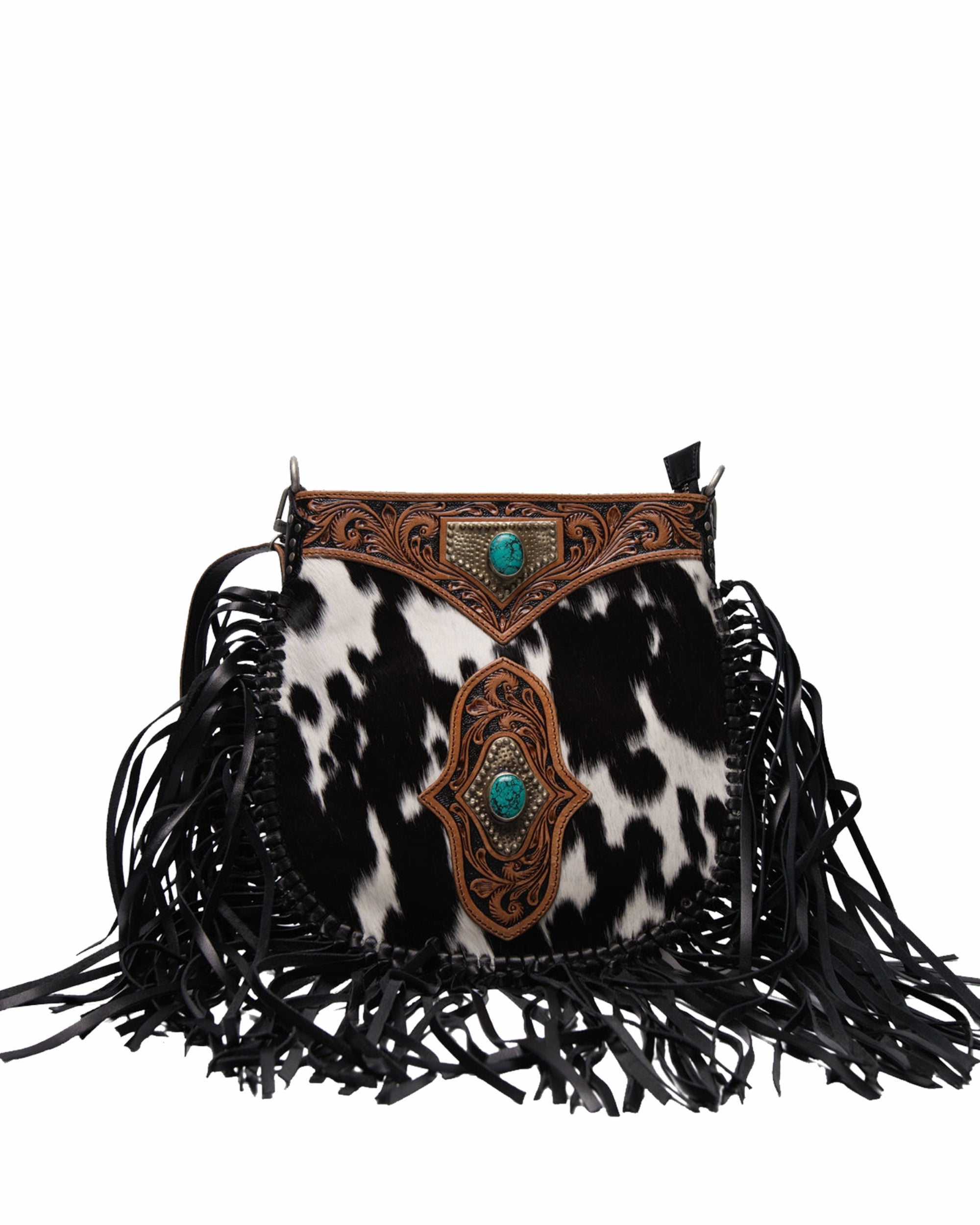 Loyal West Mojave Tassle Bag - Black & White Cowhide - Myra USA