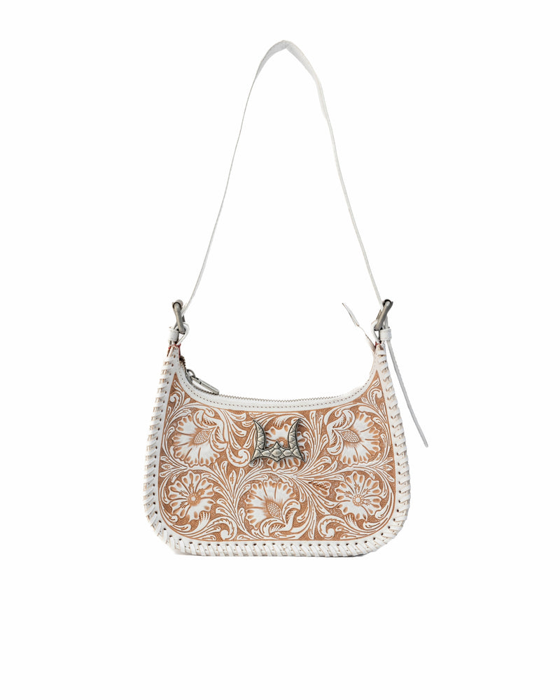 Loyal West DANNIA MEDIUM PURSE - IVORY DUST  HANDTOOLED LEATHER AND CALFSKIN