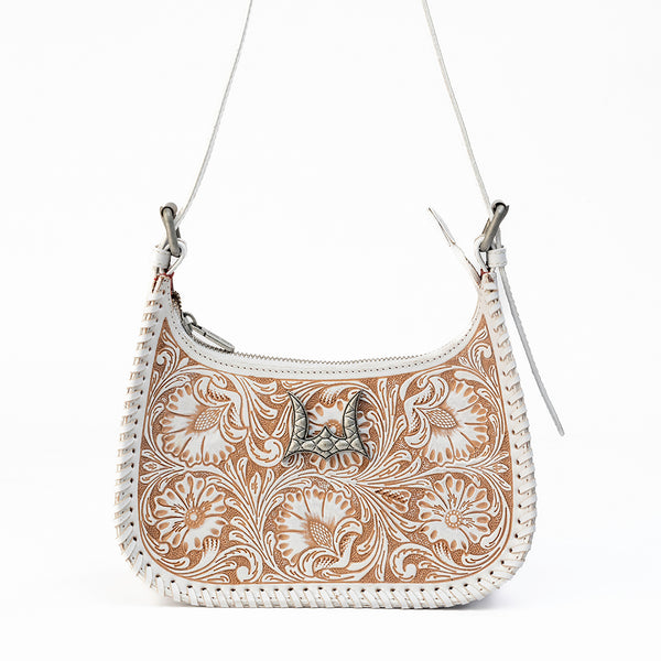 Loyal West DANNIA MEDIUM PURSE - IVORY DUST  HANDTOOLED LEATHER AND CALFSKIN - Myra USA