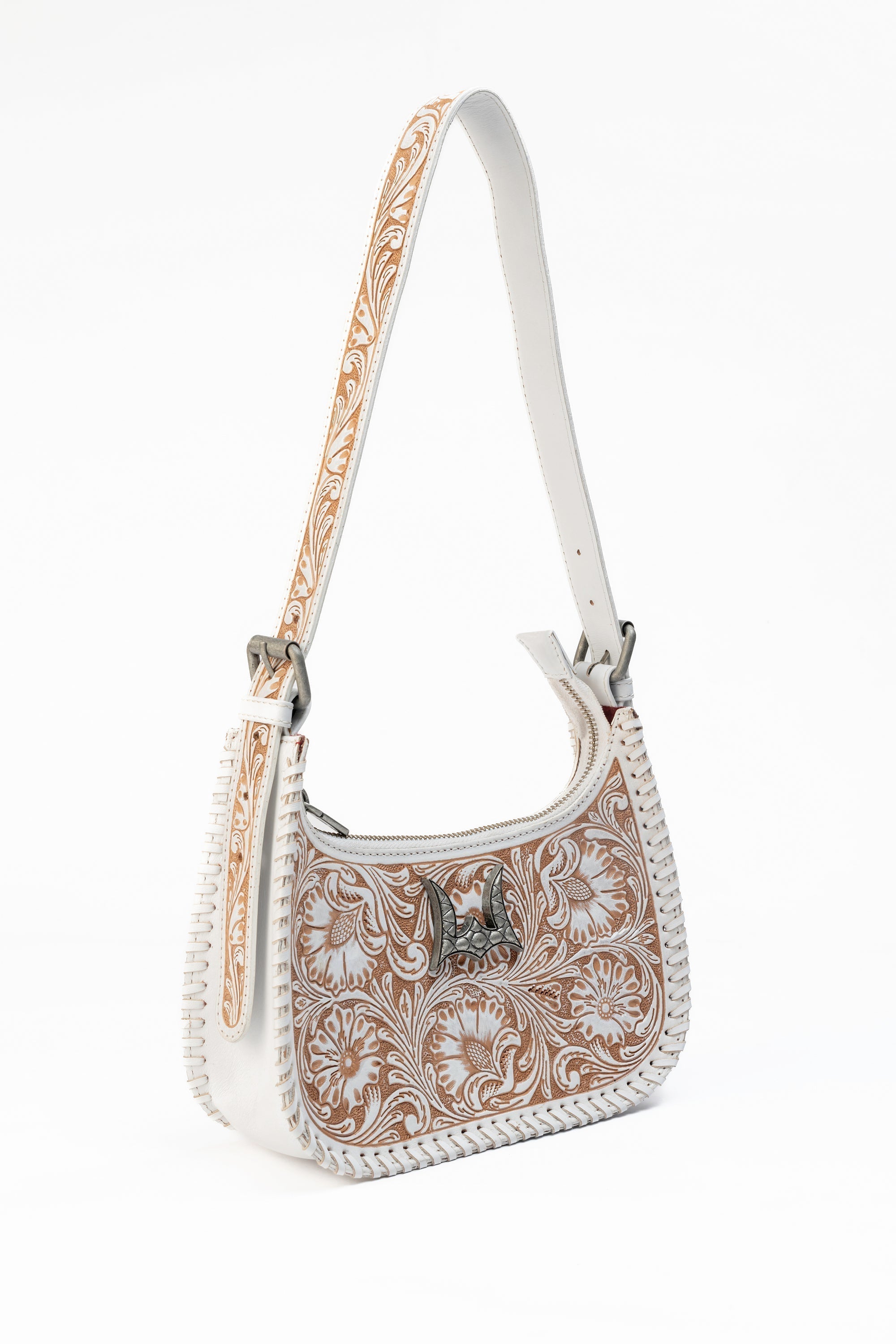 Loyal West DANNIA MEDIUM PURSE - IVORY DUST  HANDTOOLED LEATHER AND CALFSKIN