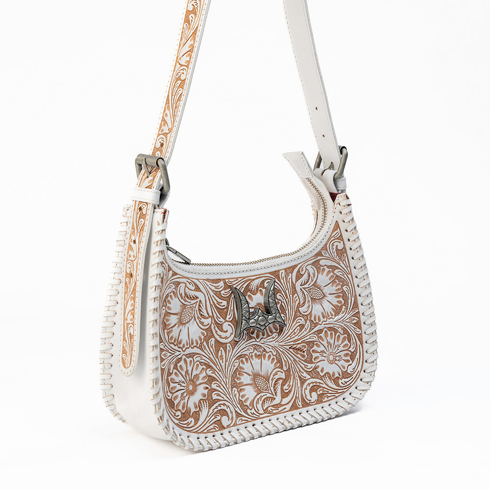 Loyal West DANNIA MEDIUM PURSE - IVORY DUST  HANDTOOLED LEATHER AND CALFSKIN - Myra USA