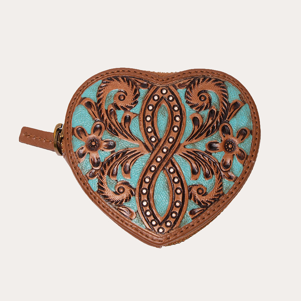 Loyal West Cupid Coin Pouch Handtooled Leather - Whiskey & Water - Myra USA