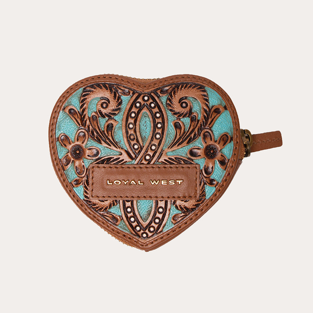 Loyal West Cupid Coin Pouch Handtooled Leather - Whiskey & Water - Myra USA