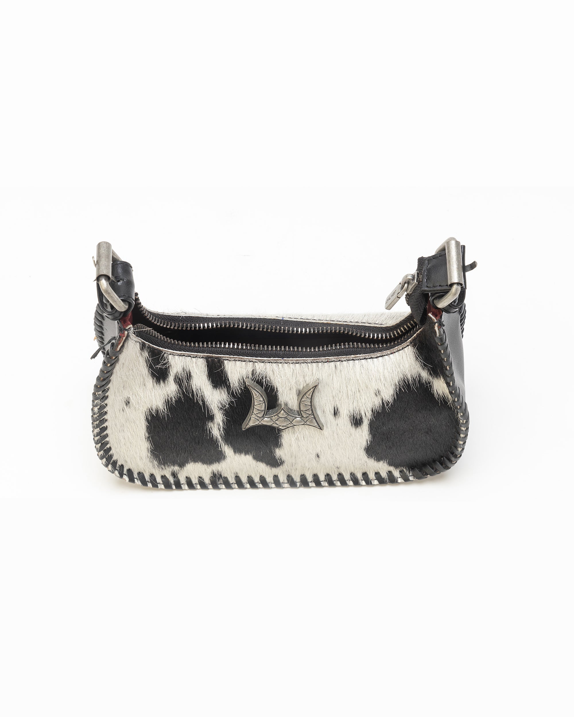 Dannia Medium Purse In Black & White Cowhide - Myra USA