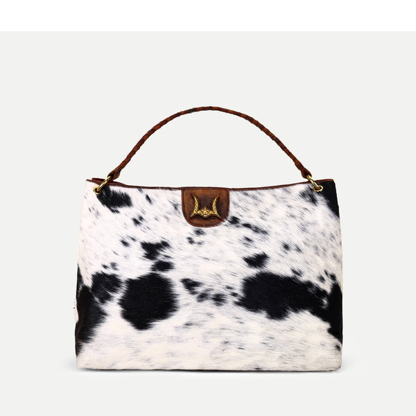 Lw Large Hobo Bag In Black & White Cowhide - Myra USA