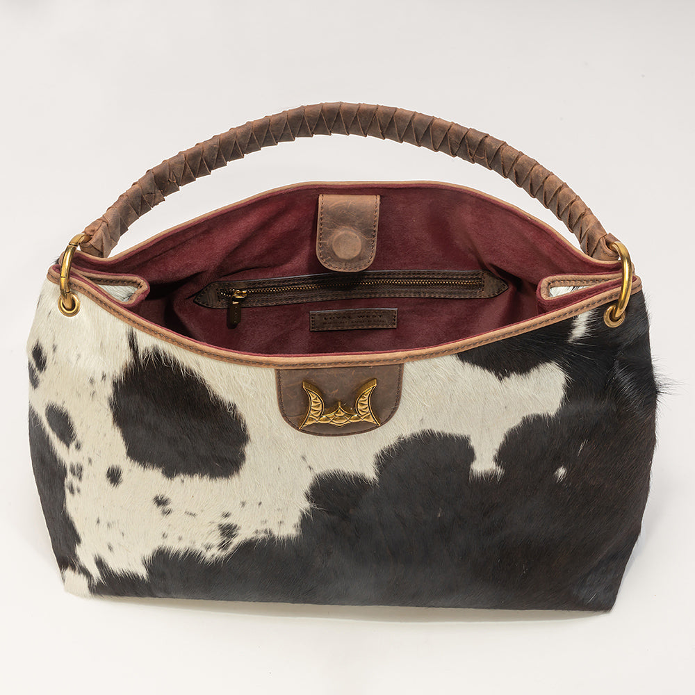 Lw Large Hobo Bag In Black & White Cowhide - Myra USA