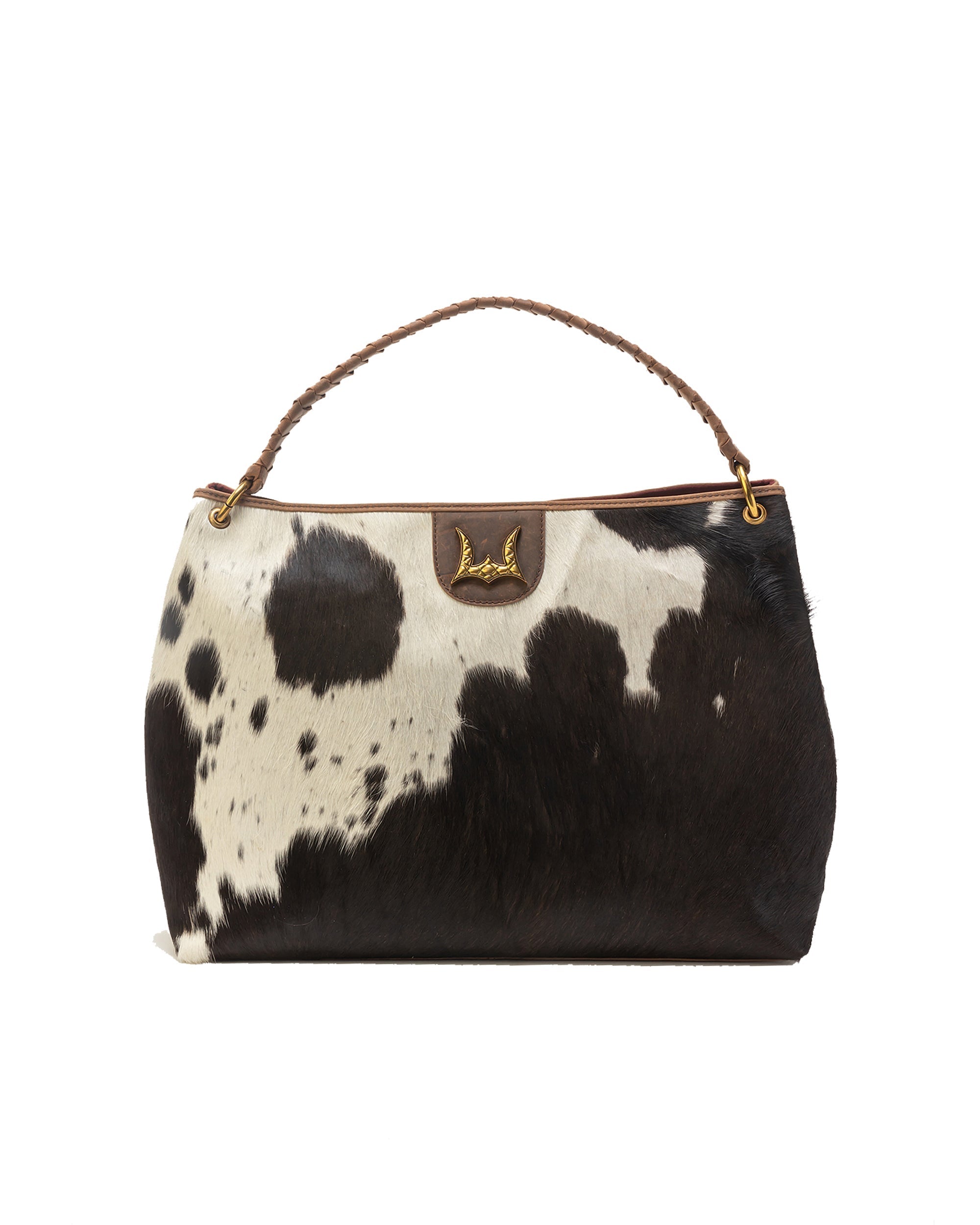 Lw Large Hobo Bag In Black & White Cowhide - Myra USA