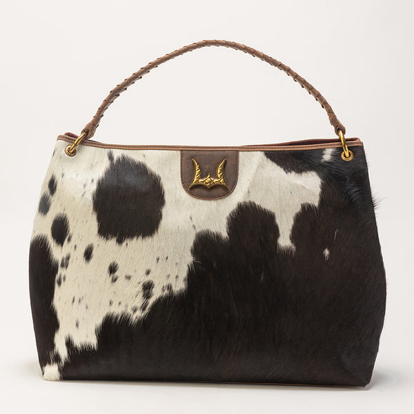 Lw Large Hobo Bag In Black & White Cowhide - Myra USA