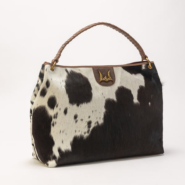 Lw Large Hobo Bag In Black & White Cowhide - Myra USA