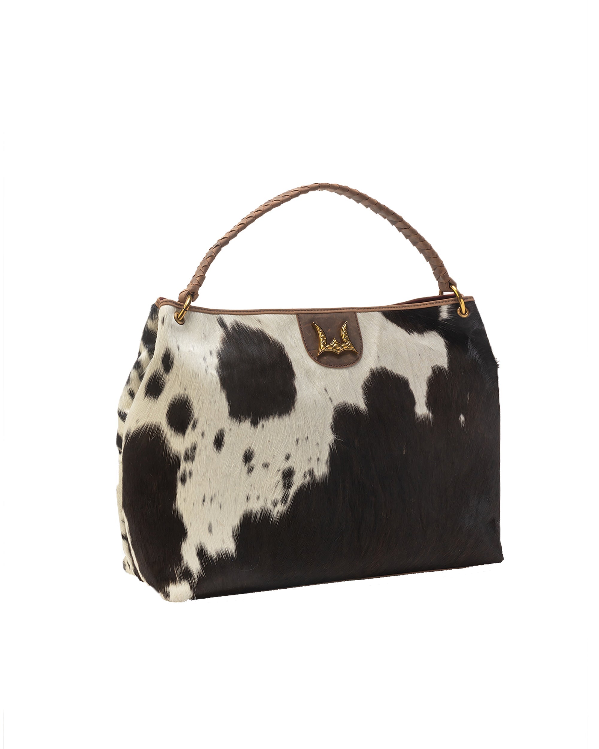 Lw Large Hobo Bag In Black & White Cowhide - Myra USA