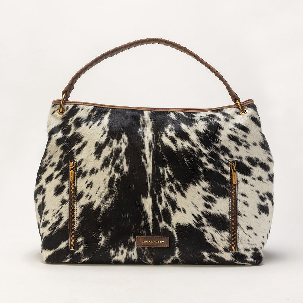 Lw Large Hobo Bag In Black & White Cowhide - Myra USA