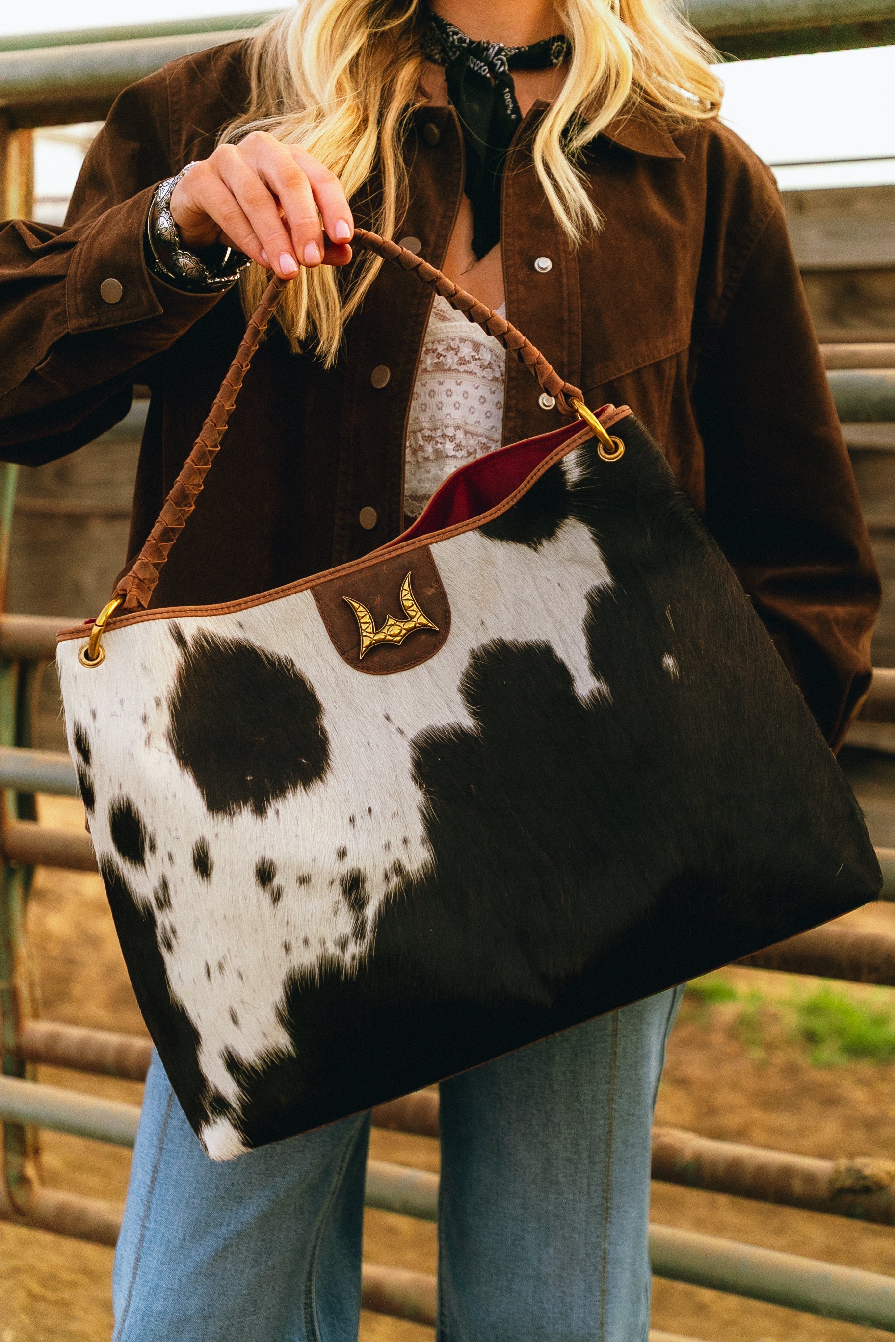 Lw Large Hobo Bag In Black & White Cowhide