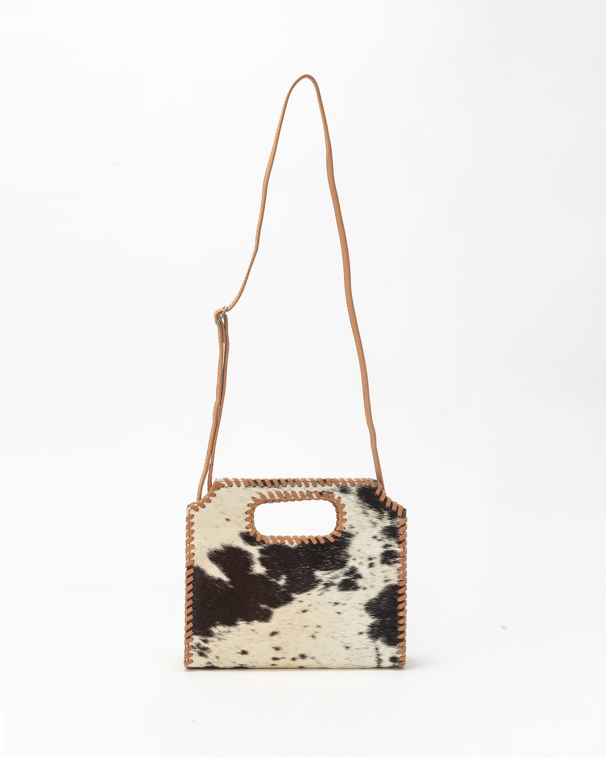 Alma Medium Hand Bag In Black & White Cowhide - Myra USA