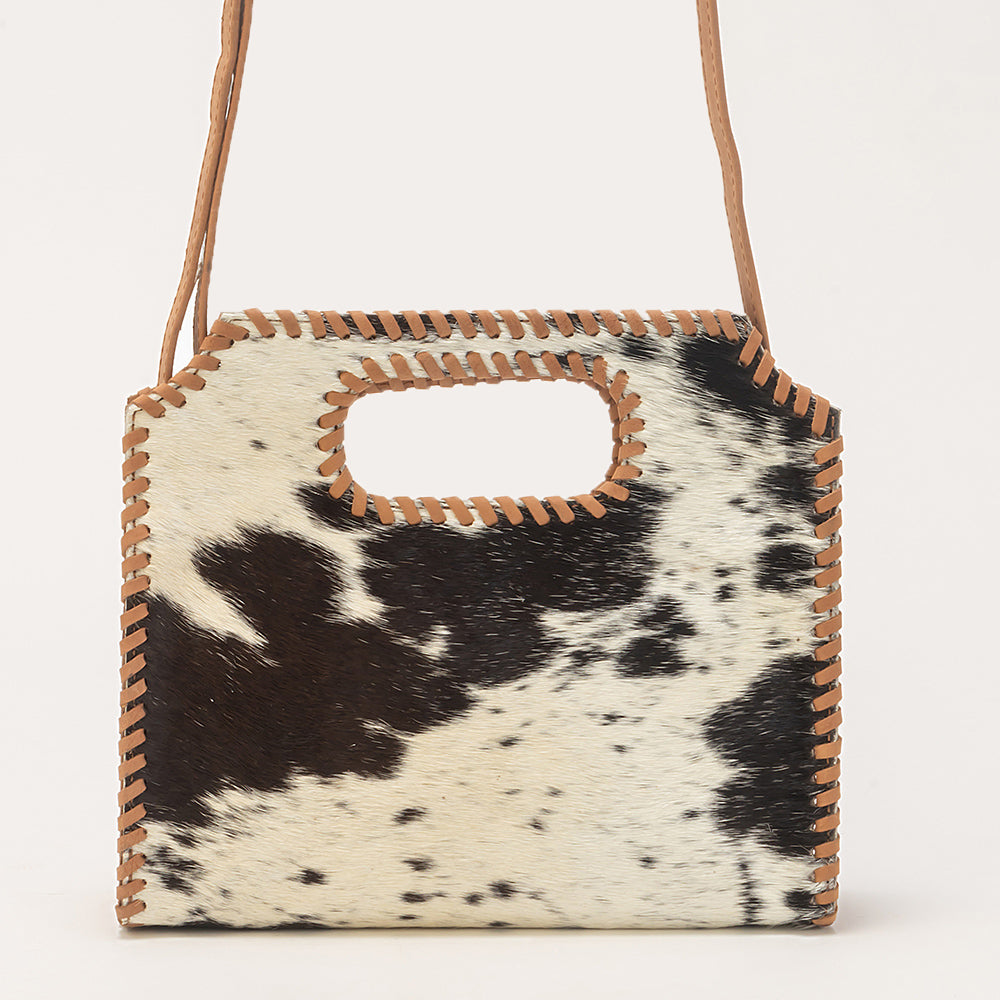Alma Medium Hand Bag In Black & White Cowhide - Myra USA