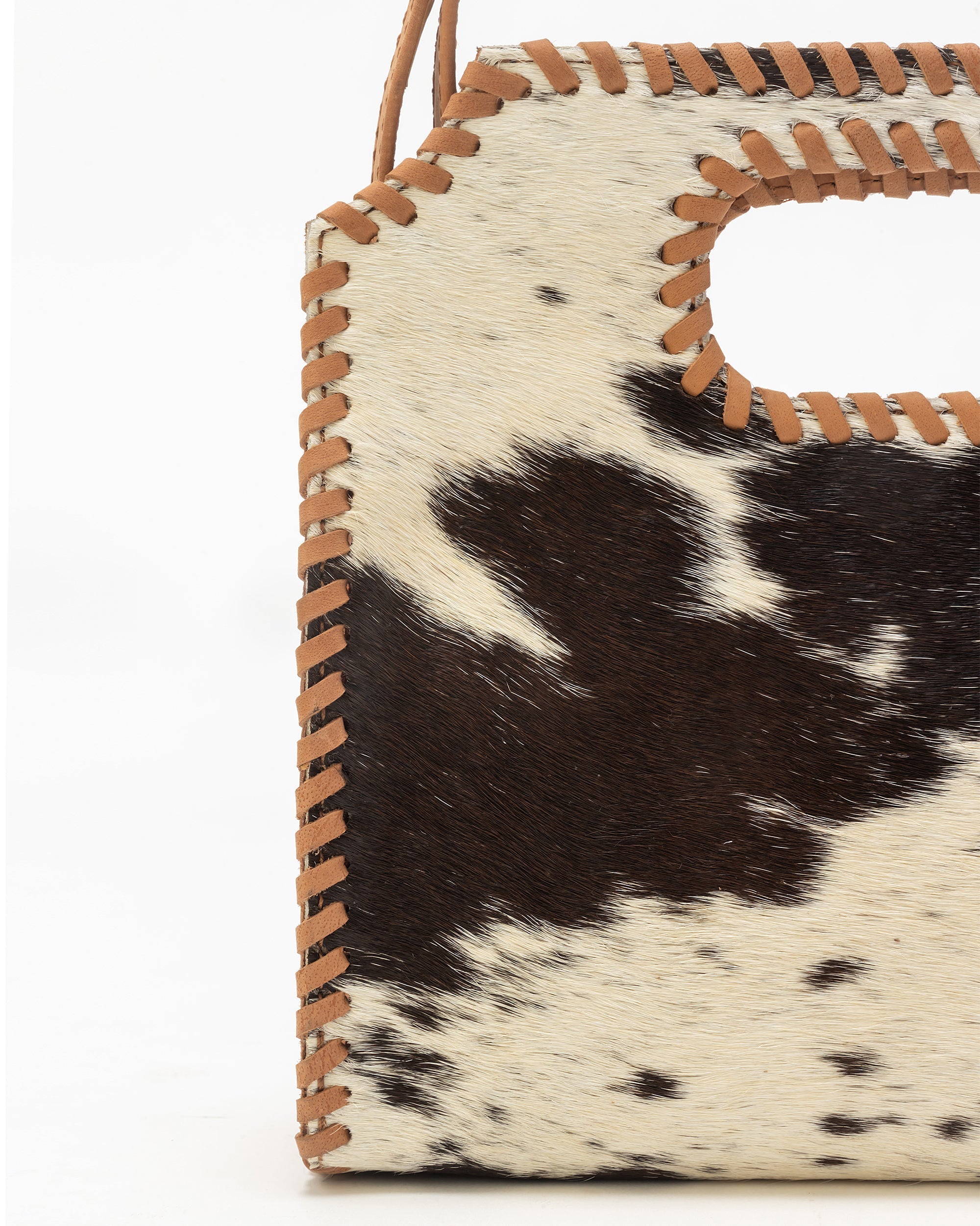 Alma Medium Hand Bag In Black & White Cowhide - Myra USA