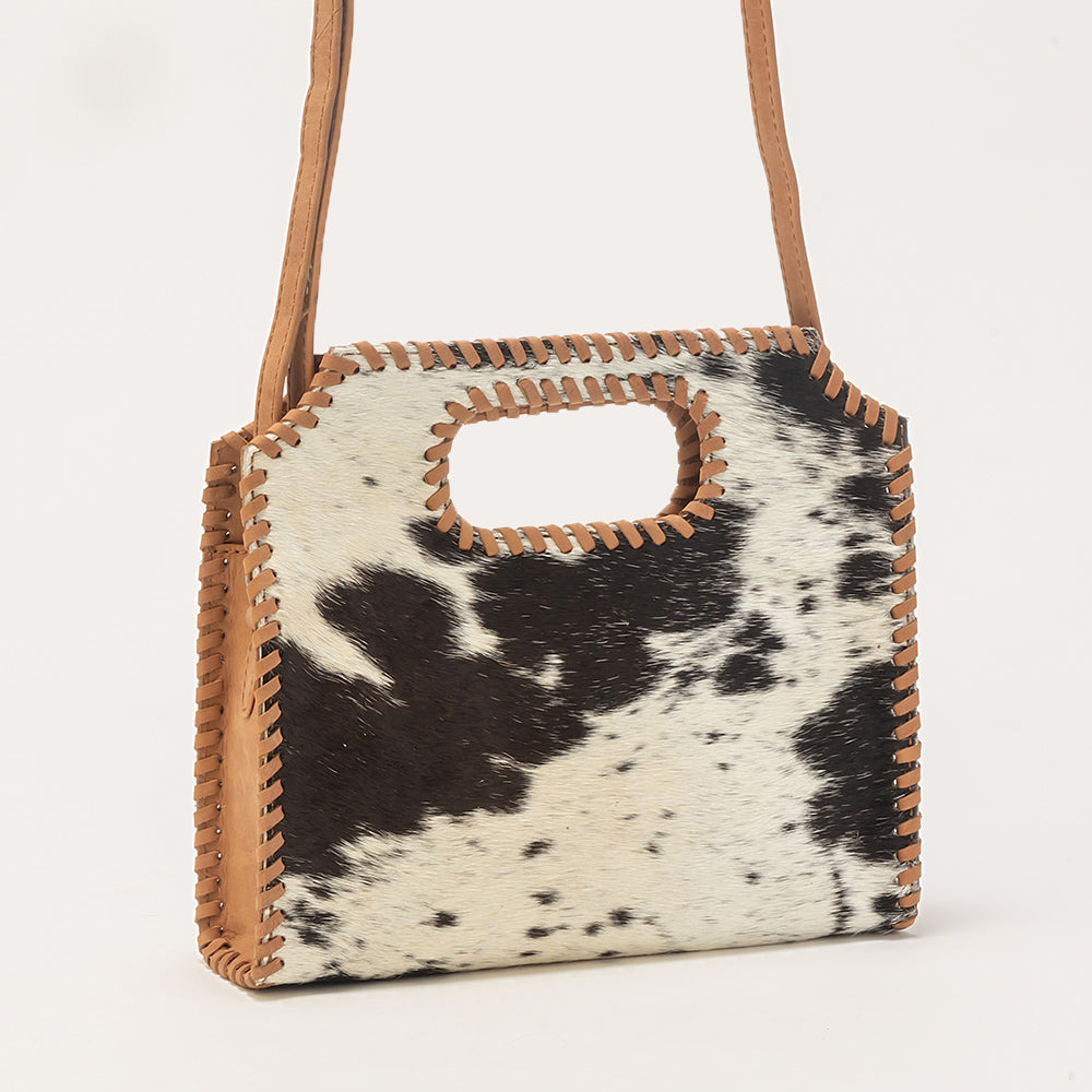 Alma Medium Hand Bag In Black & White Cowhide - Myra USA