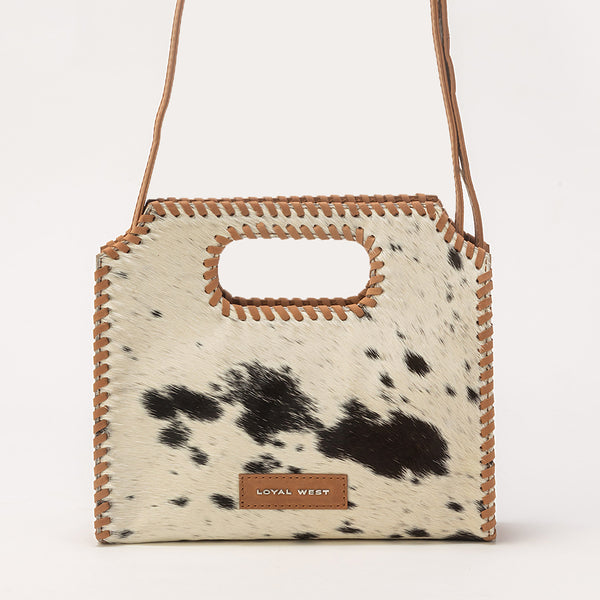 Alma Medium Hand Bag In Black & White Cowhide - Myra USA