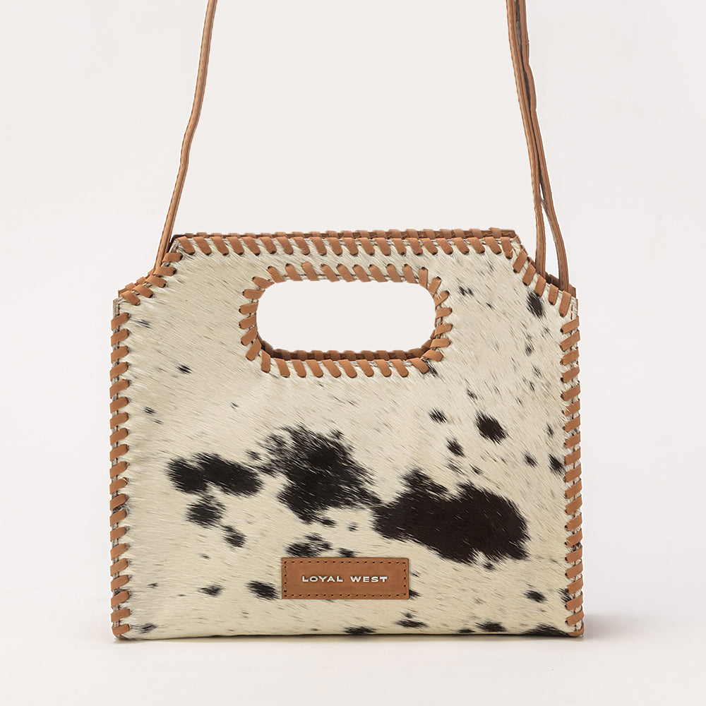 Alma Medium Hand Bag In Black & White Cowhide - Myra USA