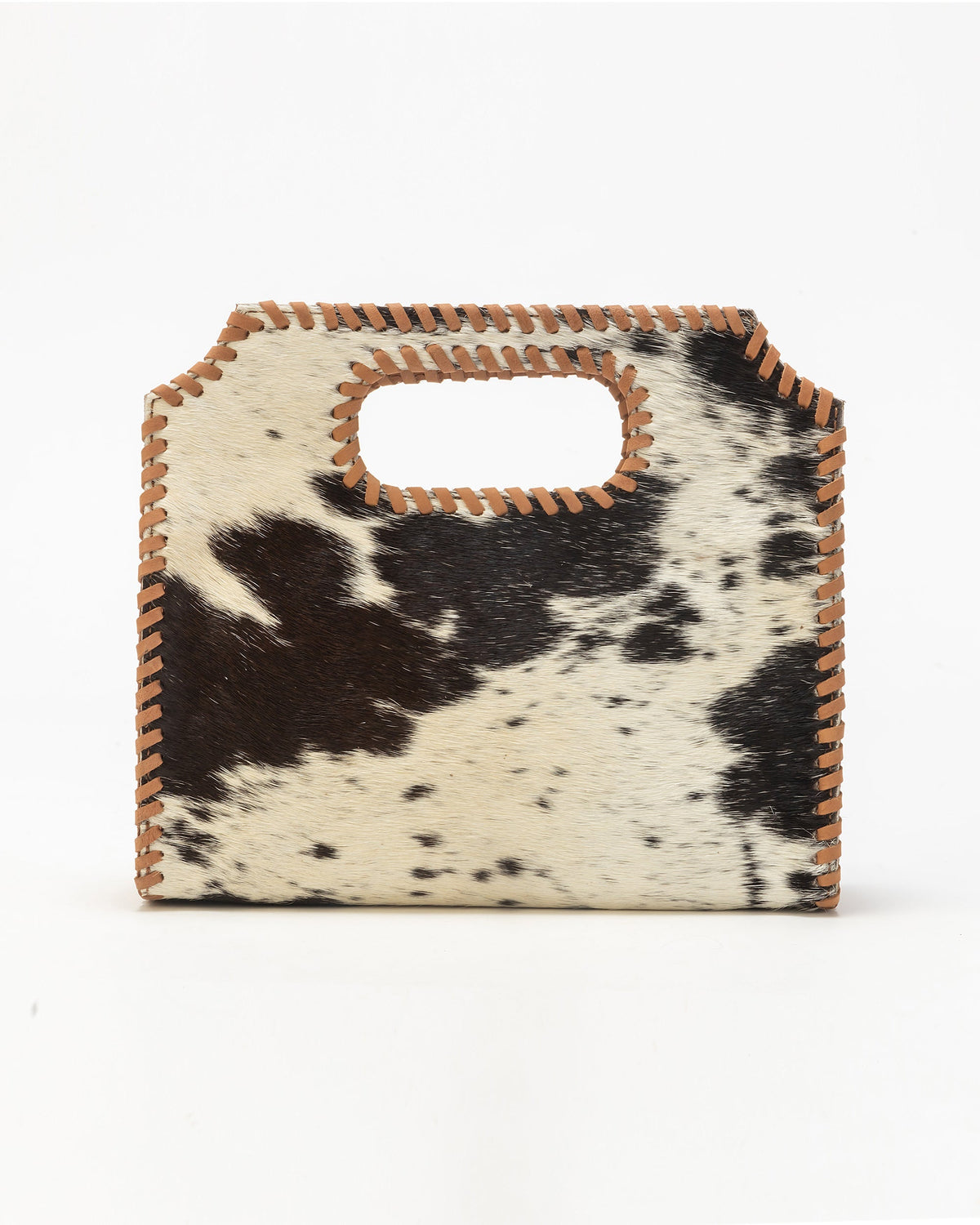 Alma Medium Hand Bag In Black & White Cowhide - Myra USA