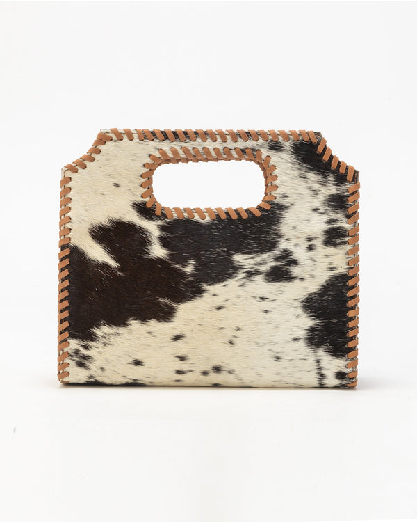 Alma Medium Hand Bag In Black & White Cowhide - Myra USA