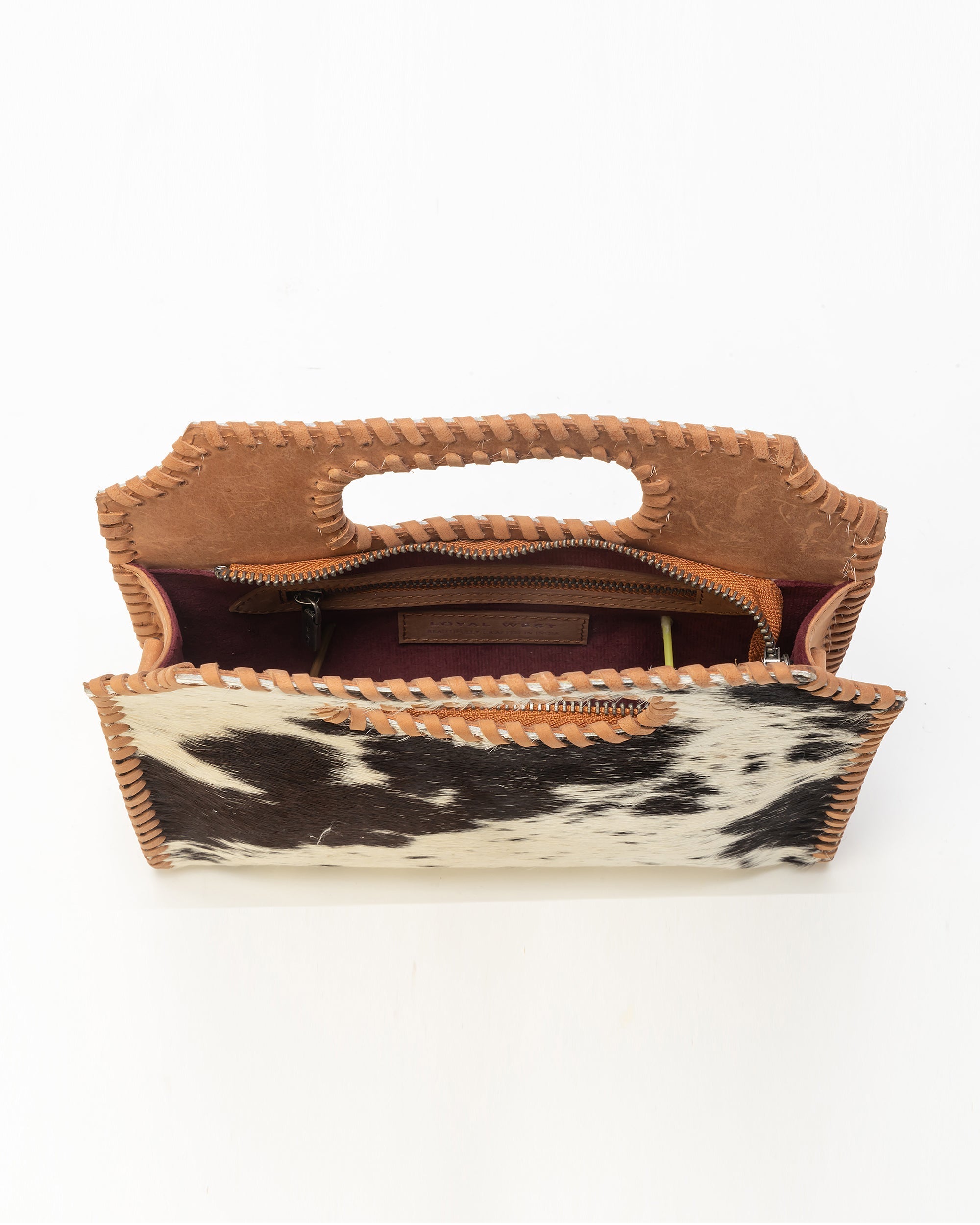 Alma Medium Hand Bag In Black & White Cowhide - Myra USA