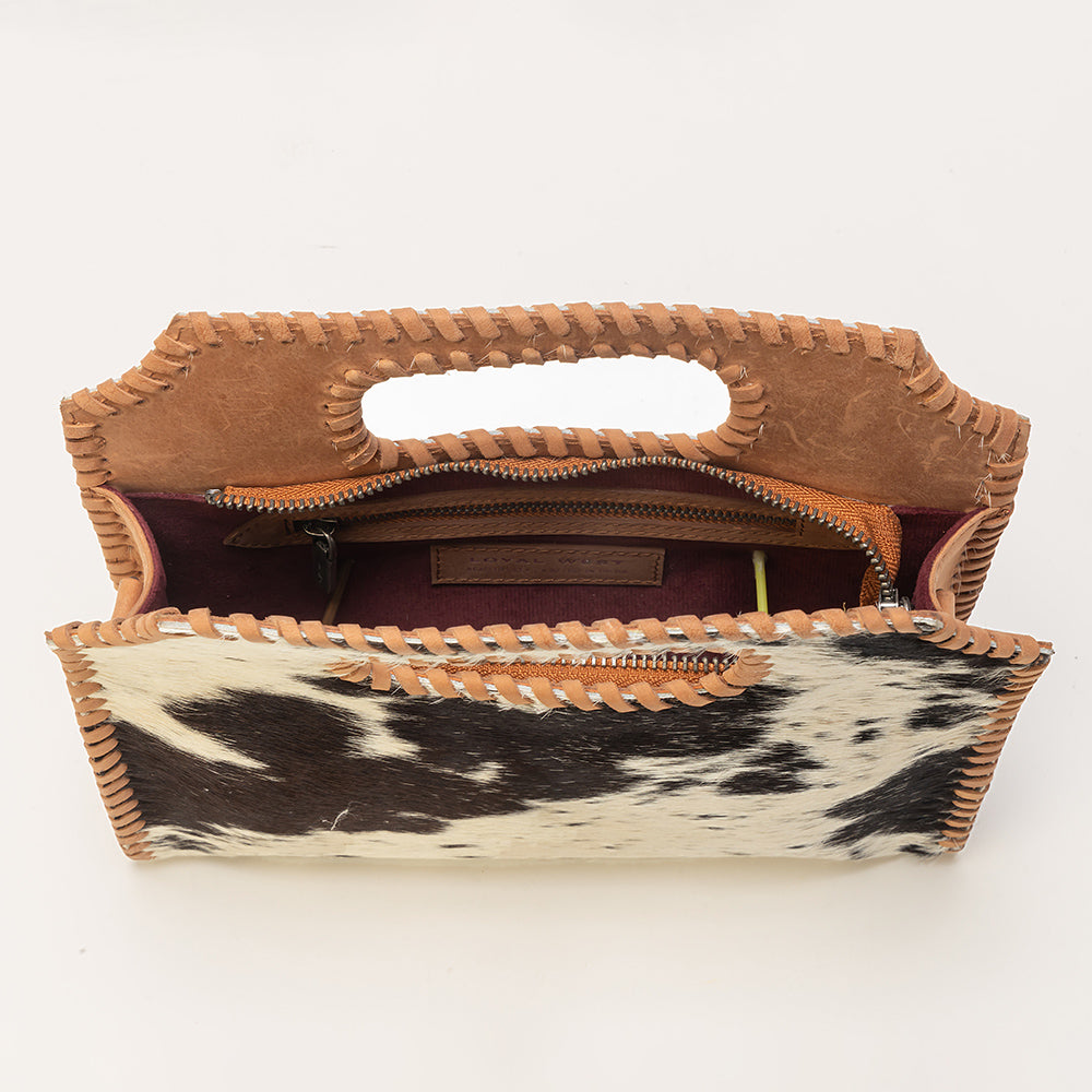 Alma Medium Hand Bag In Black & White Cowhide - Myra USA