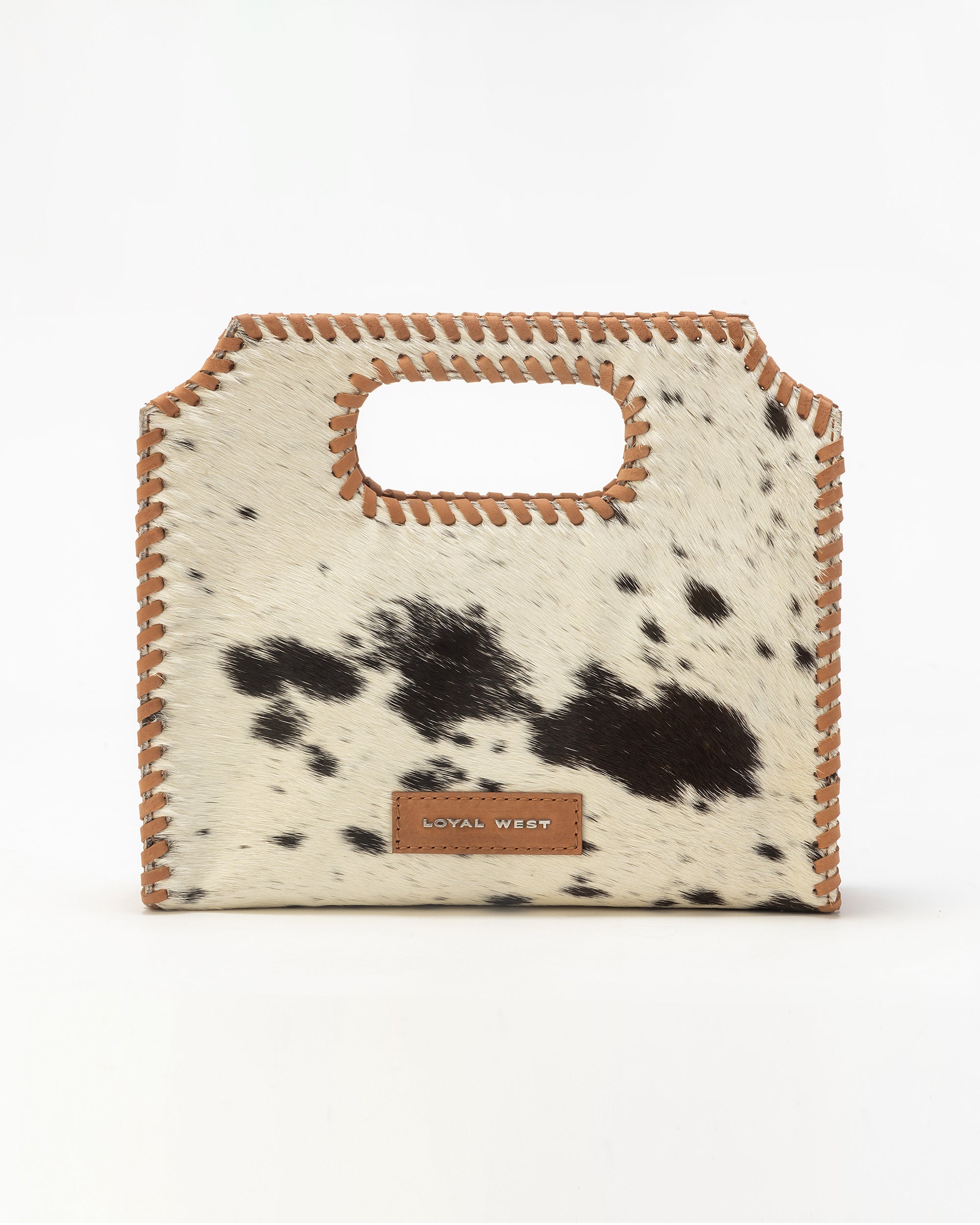 Alma Medium Hand Bag In Black & White Cowhide - Myra USA