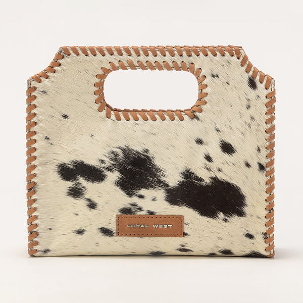 Alma Medium Hand Bag In Black & White Cowhide - Myra USA