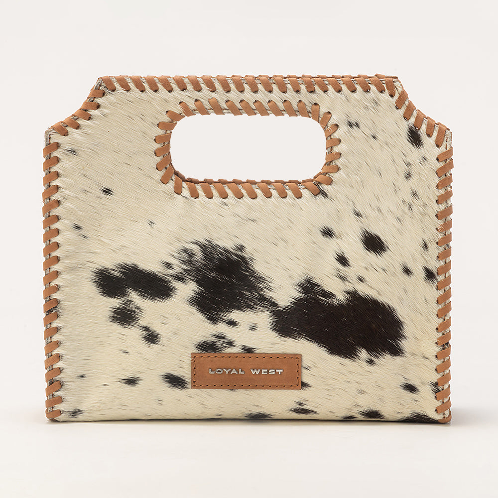 Alma Medium Hand Bag In Black & White Cowhide - Myra USA