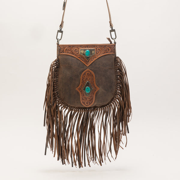 Mojave Tassle Bag In Brunette Leather - Myra USA