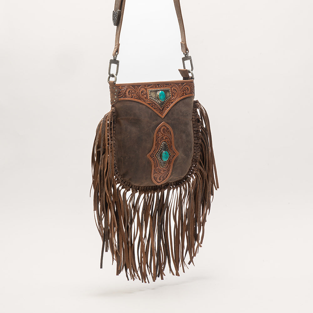 Mojave Tassle Bag In Brunette Leather - Myra USA
