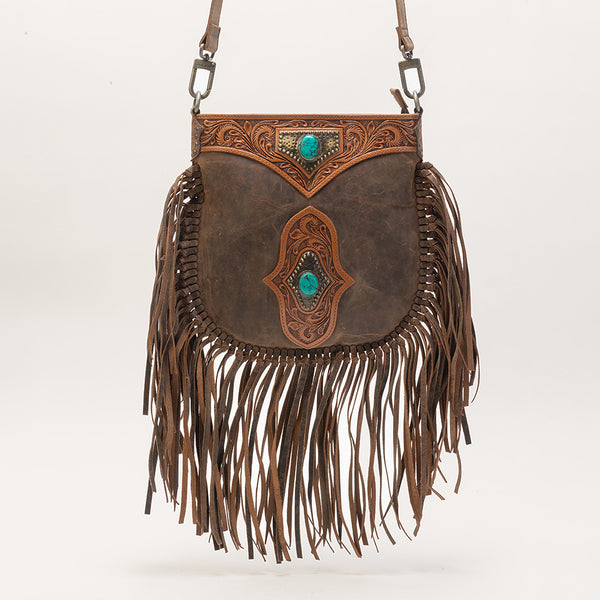 Mojave Tassle Bag In Brunette Leather - Myra USA