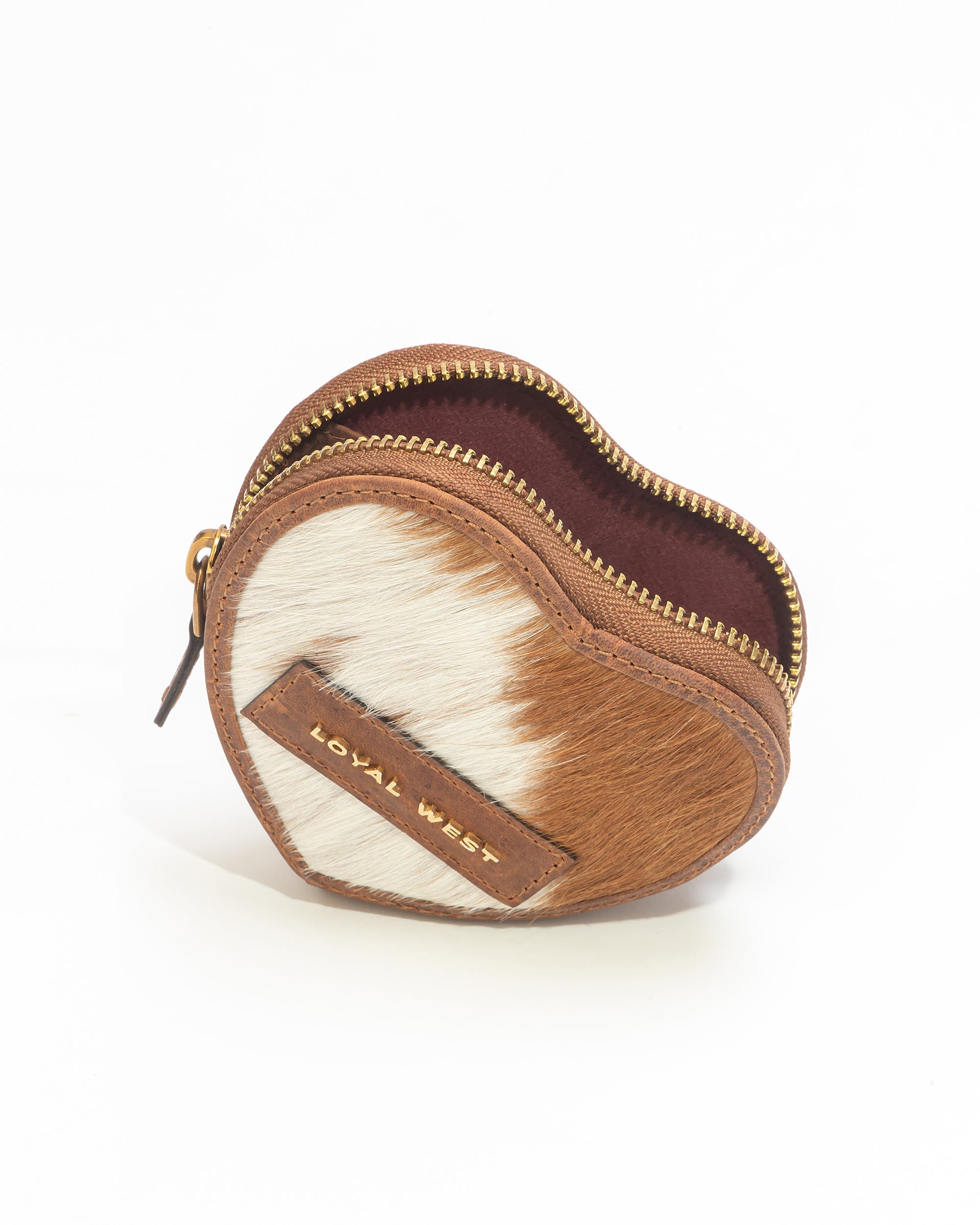 Cupid Coin Pouch In Brown & White Cowhide - Myra USA