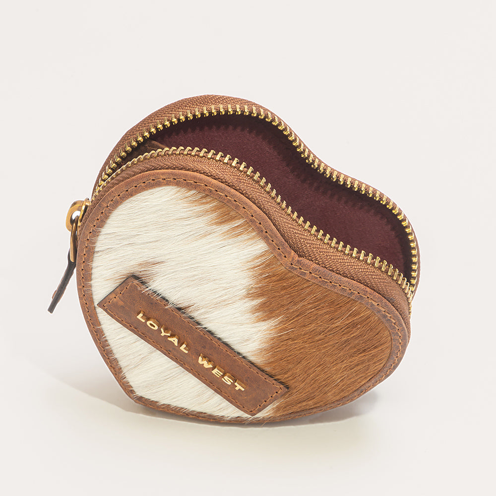 Cupid Coin Pouch In Brown & White Cowhide - Myra USA