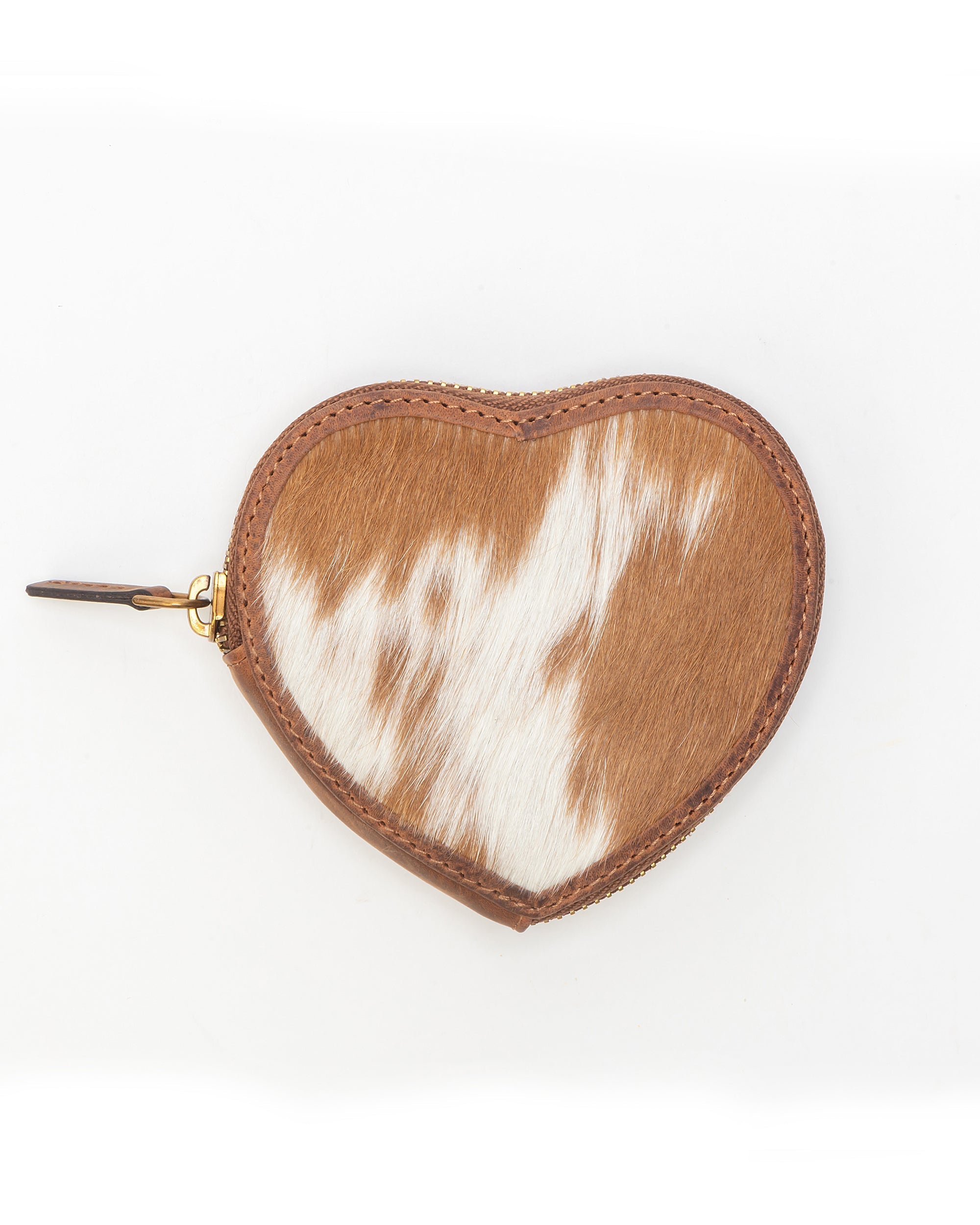 Cupid Coin Pouch In Brown & White Cowhide - Myra USA