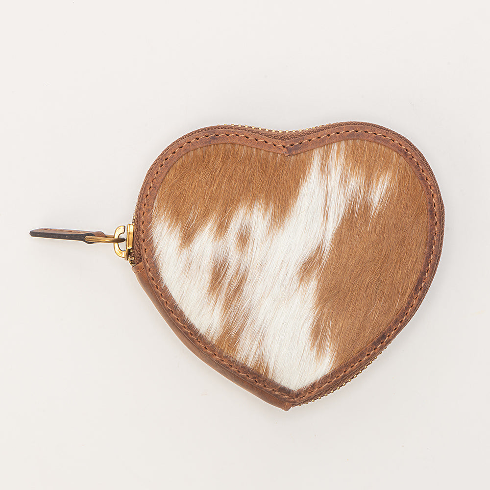 Cupid Coin Pouch In Brown & White Cowhide - Myra USA