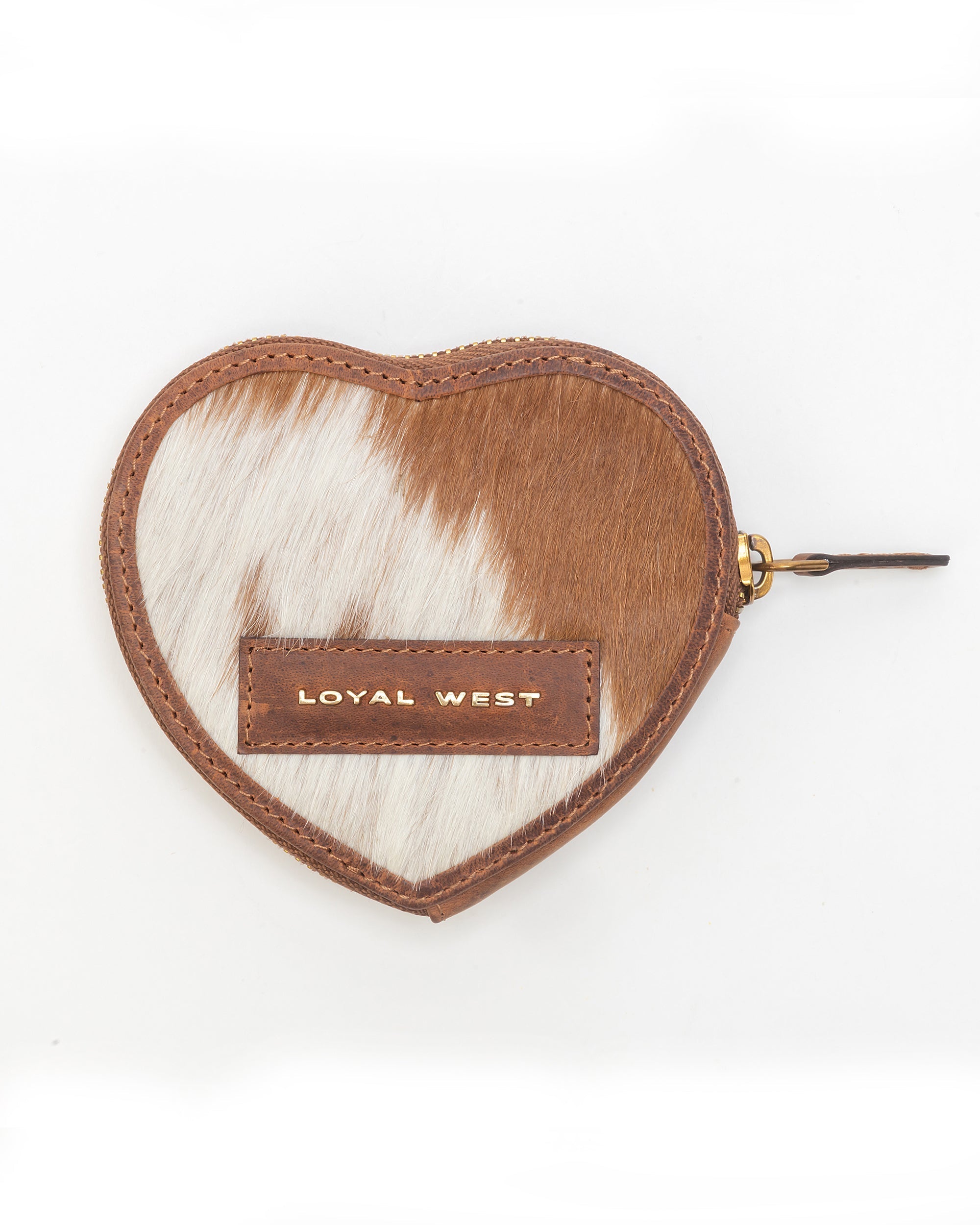 Cupid Coin Pouch In Brown & White Cowhide - Myra USA