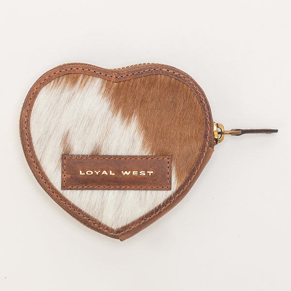 Cupid Coin Pouch In Brown & White Cowhide - Myra USA