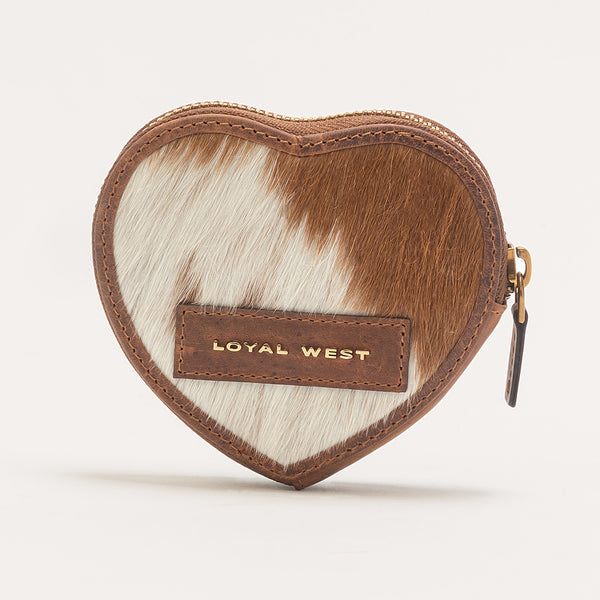 Cupid Coin Pouch In Brown & White Cowhide - Myra USA