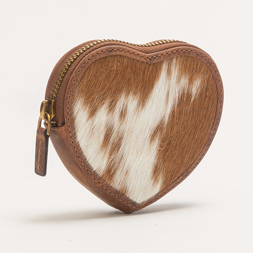 Cupid Coin Pouch In Brown & White Cowhide - Myra USA