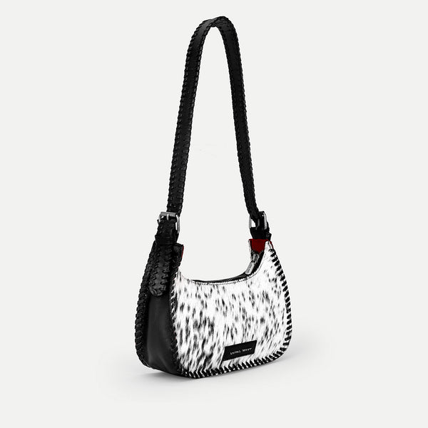 Dannia Medium Purse In Black & White Cowhide - Myra USA