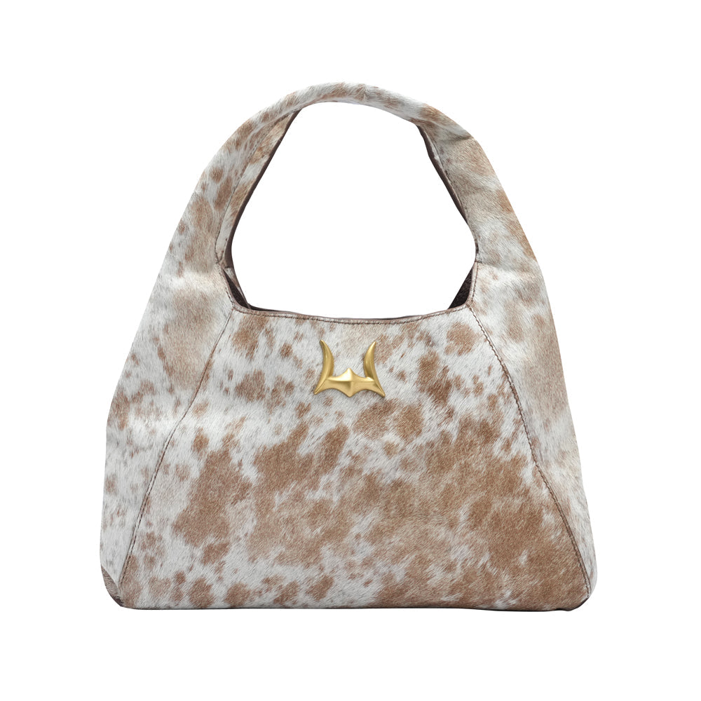 VITA SERVANS HOBO BAG - BROWN & WHITE COWHIDE - Myra USA