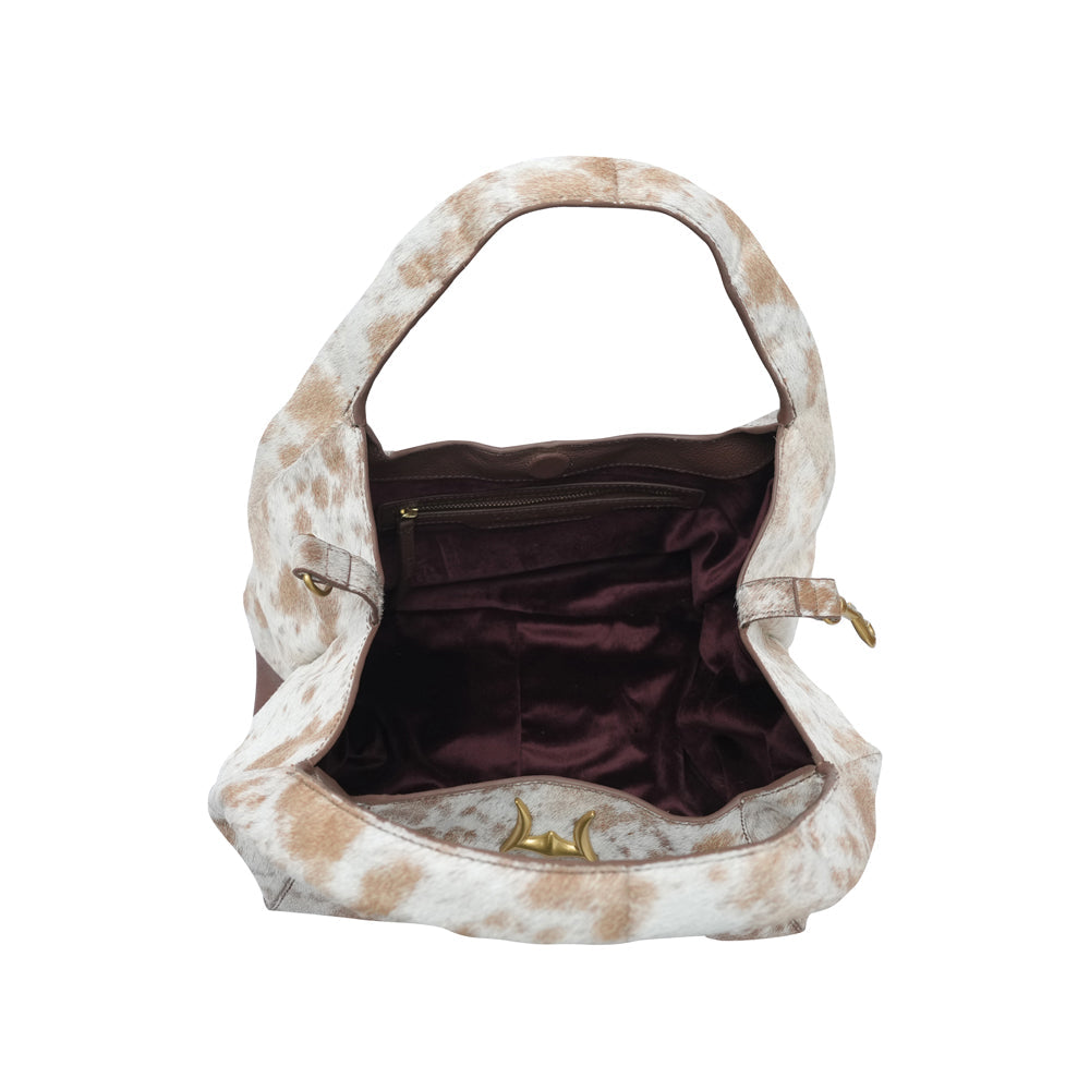 VITA SERVANS HOBO BAG - BROWN & WHITE COWHIDE - Myra USA