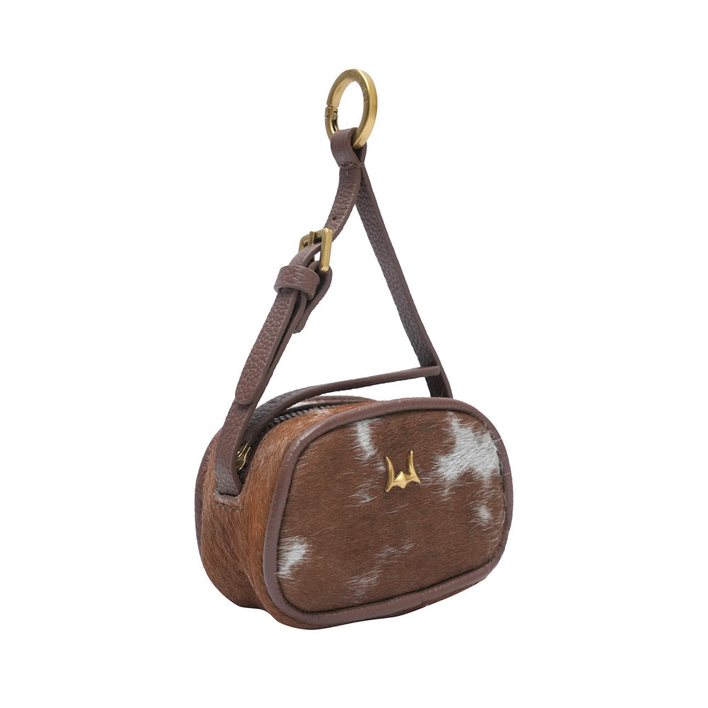 SOPHIA MICRO BAG CHARM - BROWN & WHITE COWHIDE - Myra USA