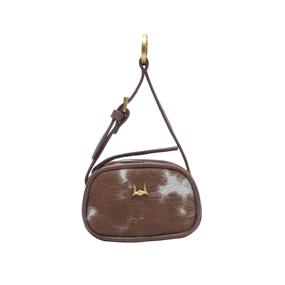 SOPHIA MICRO BAG CHARM - BROWN & WHITE COWHIDE - Myra USA