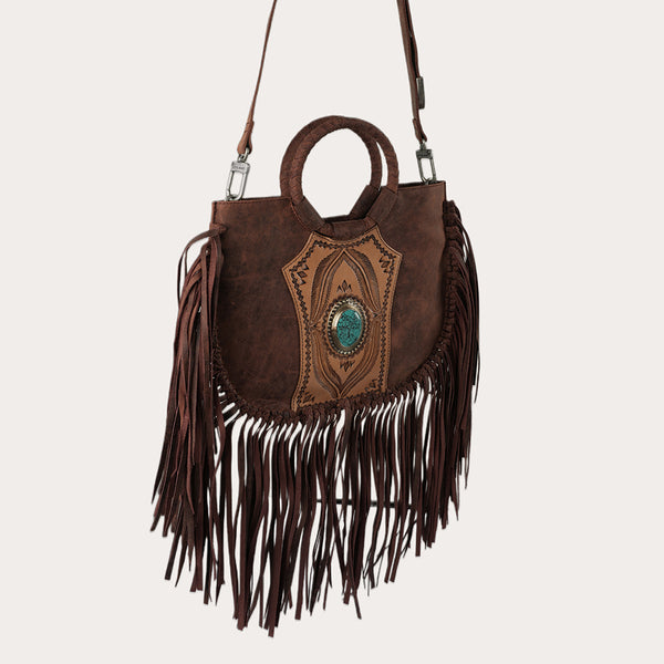 Sedona Tassle Bag - Oiled Ruby Leather - Myra USA