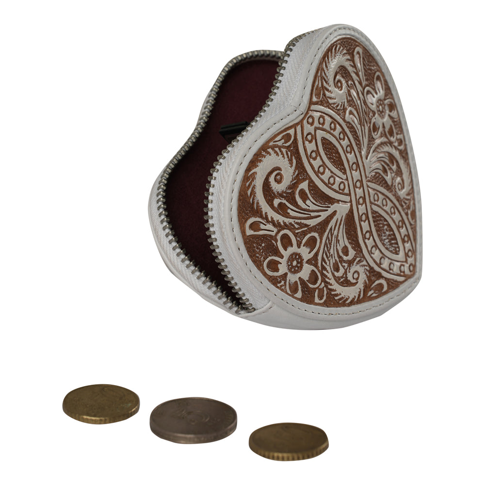 HandTooled Cupid Coin Pouch Ivory Dust - Myra USA